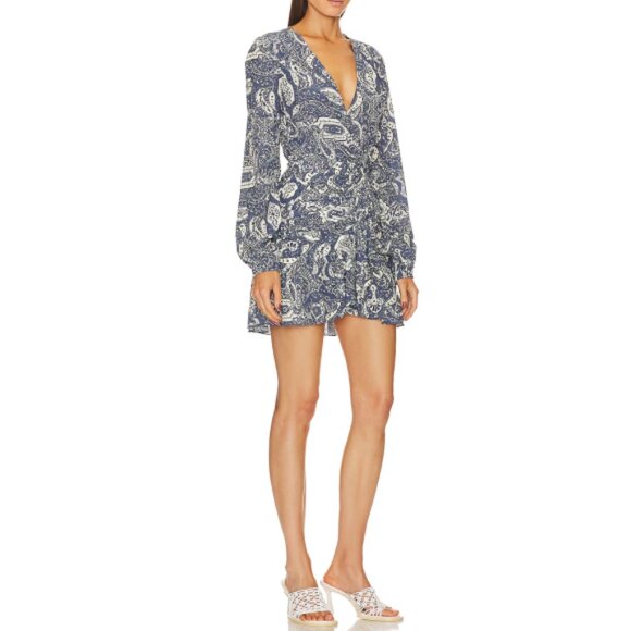 Veronica Beard 'Erinne' Printed Stretch-Silk Mini-Dress, Washed Indigo Multi - Picture 3 of 5